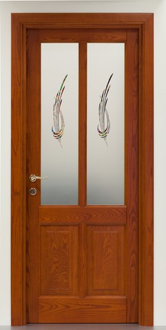 porta interna in legno massello finestrata vetro antinfortunio satinato decorato