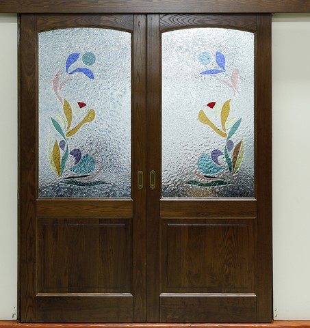 porta interna in legno massello 2 ante scorrevoli esterno muro vetro decorato